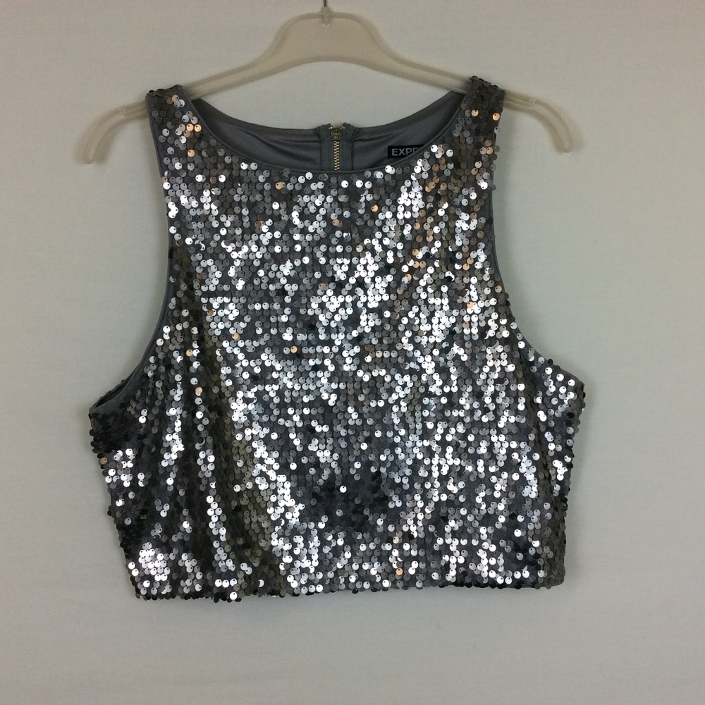 Express Women's Silver Sequin Top